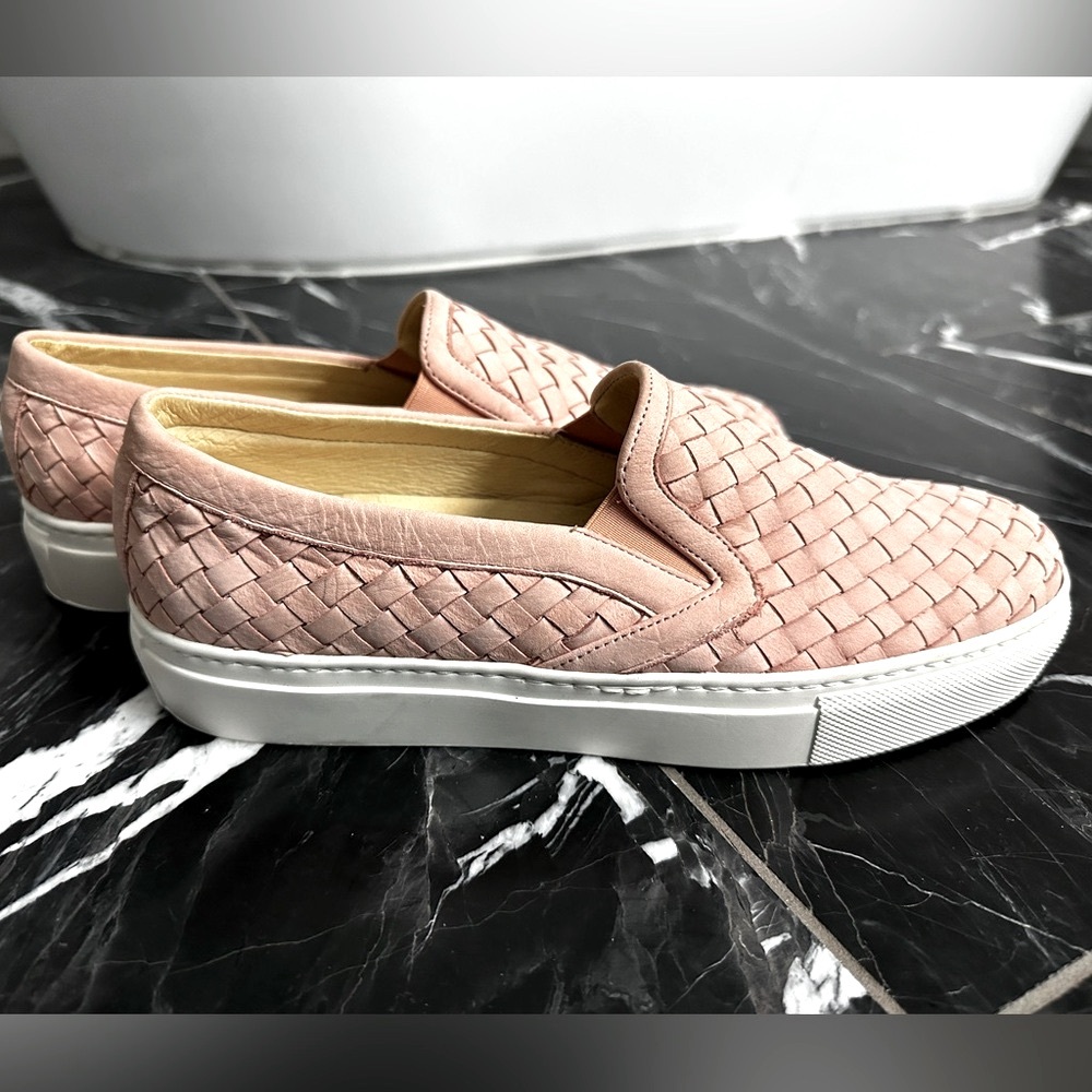 M. Gemi Pink Leather Woven Slip On Sneakers